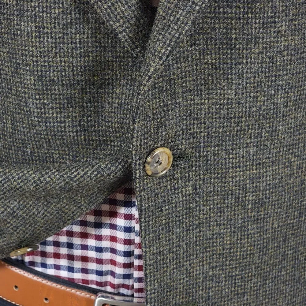 VTG Club House Men's Flannel Sport Coat Blazer‎ Two Button Green Brown Size 42R